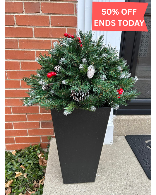 Pre-lit Artificial Christmas Tree Urn Filler ~ Weatherproof sparkle for entryways and patios (FNL)~
