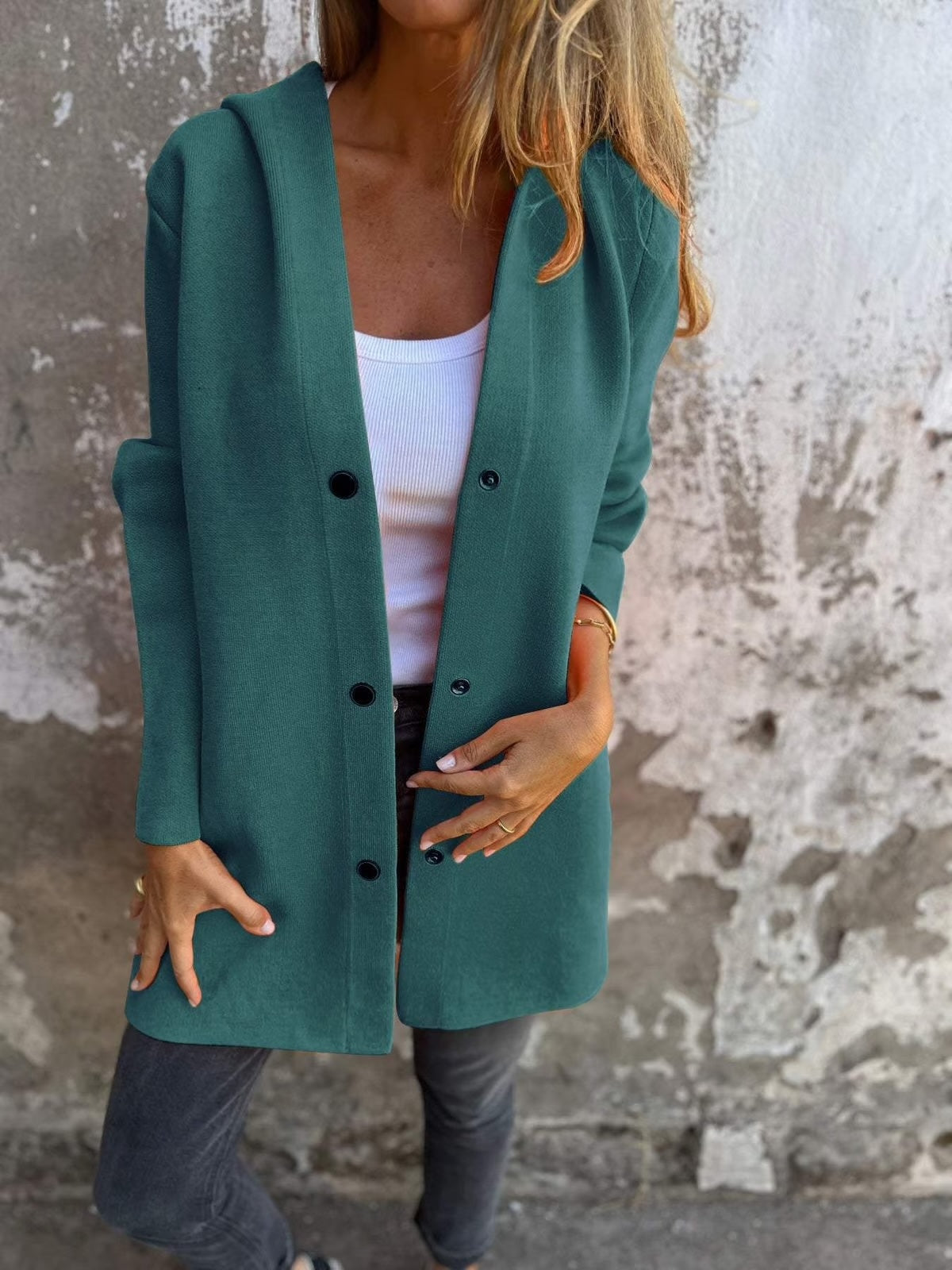 Casual Single Breasted Hooded Jacket ~ Throw-on style for breezy spring & autumn days
