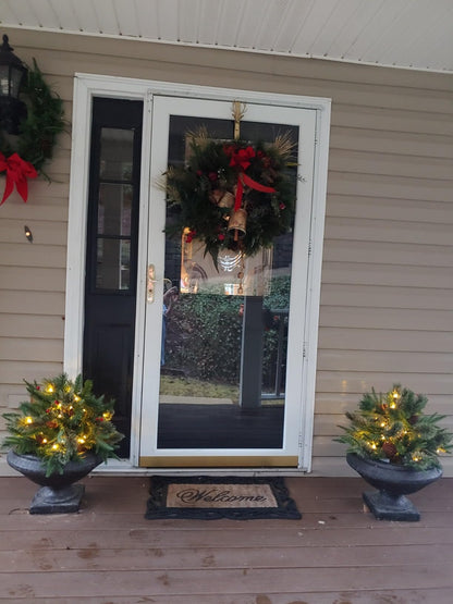 Pre-lit Artificial Christmas Tree Urn Filler ~ Weatherproof sparkle for entryways and patios~