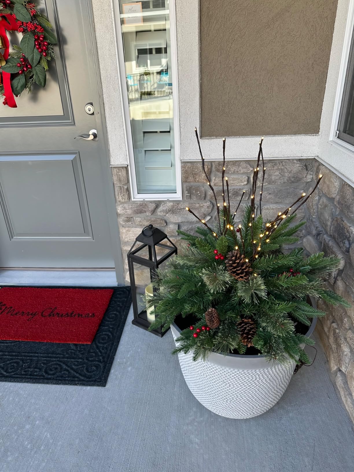 Pre-lit Artificial Christmas Tree Urn Filler ~ Weatherproof sparkle for entryways and patios~